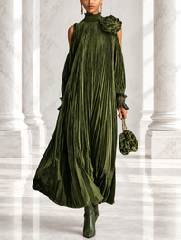 ROSA | Pleated Maxi Dress with Shoulder Flower