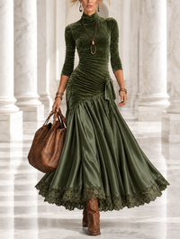 NEREA | Velvet & Satin Lace-Hem Dress