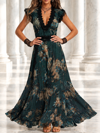 LILA | Dark Green Floral Chiffon Maxi