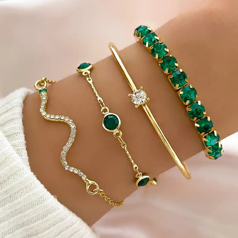 Aurora - Vintage Bracelet Set with Green Zirconia