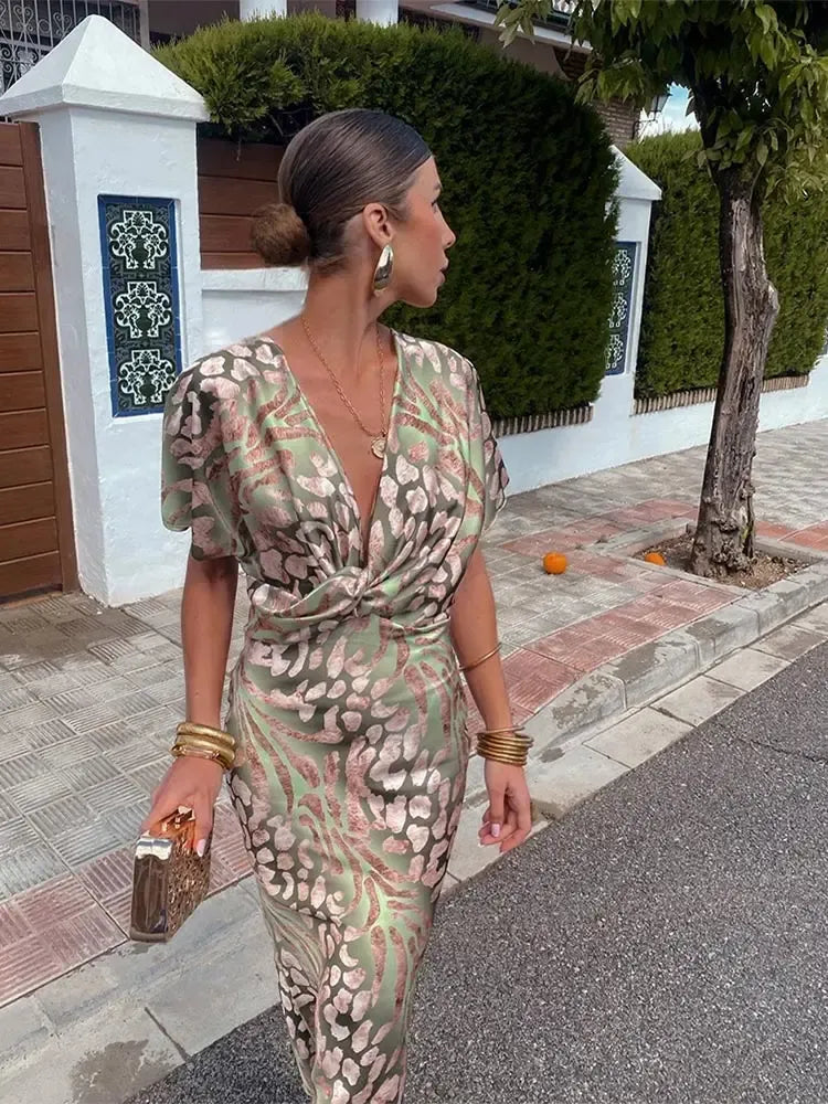 Higinia™ | Printed Midi Dress in Copper Tones
