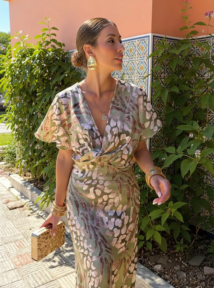 Higinia™ | Printed Midi Dress in Copper Tones