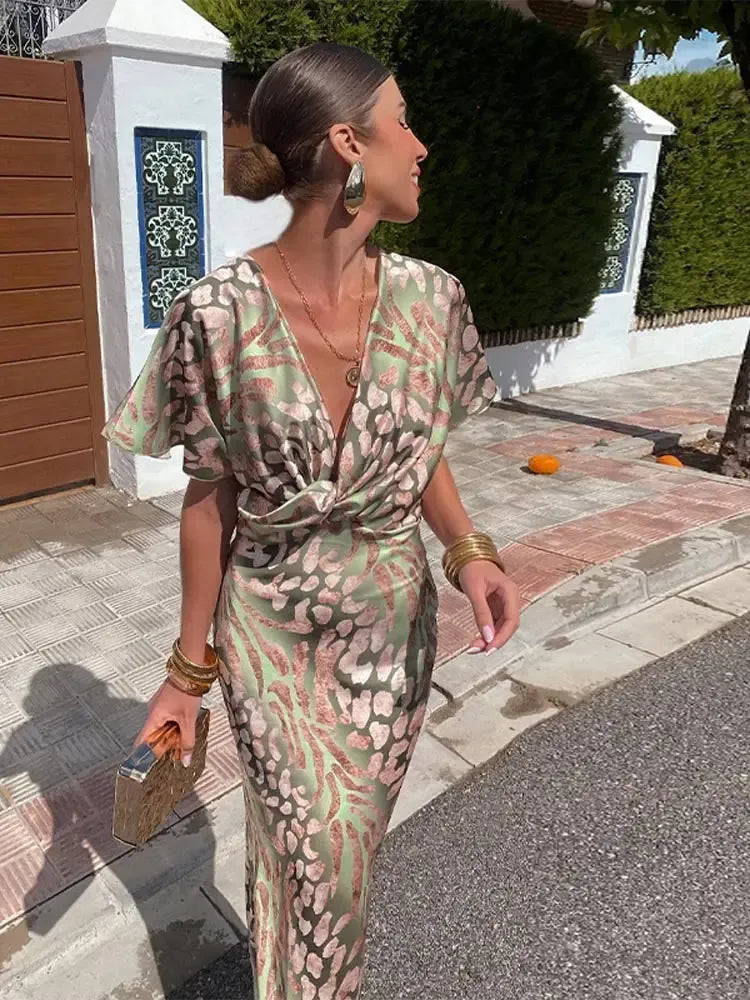 Higinia™ | Printed Midi Dress in Copper Tones