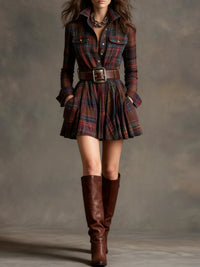 Cinnamon | Mini Vintage Dress in Red and Brown Checkered (with belt)