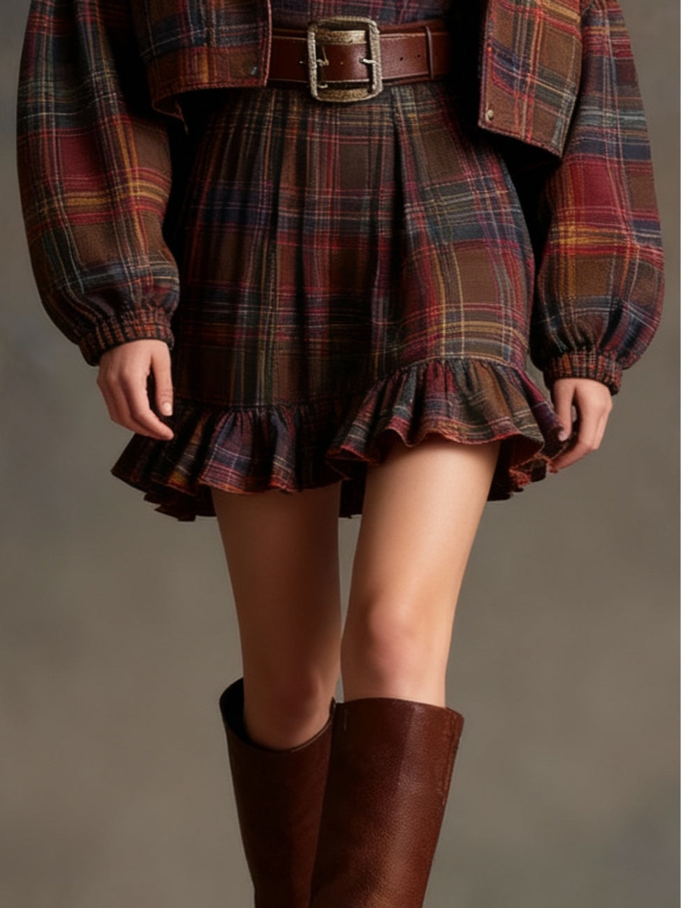 Marielle | Vintage Checkered and Striped Mini Dress with Loose Jacket (with belt)