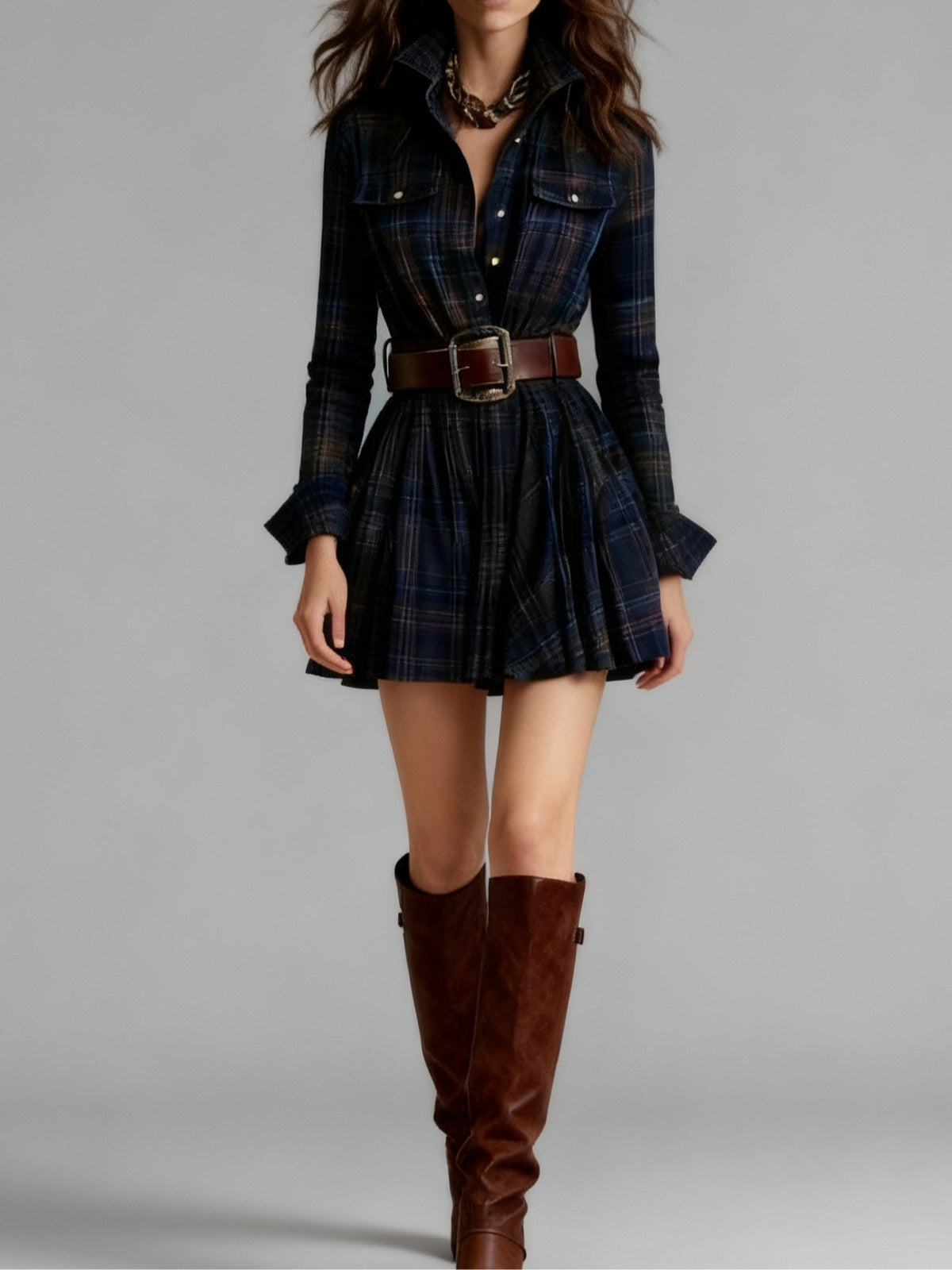 Cinnamon | Mini Vintage Dress in Red and Brown Checkered (with belt)