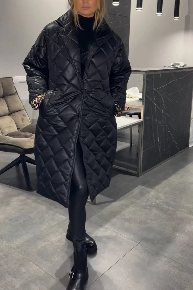 Liv™ – Quilted, reversible mid-length coat with leopard lining