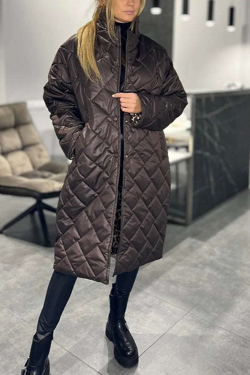 Liv™ – Quilted, reversible mid-length coat with leopard lining