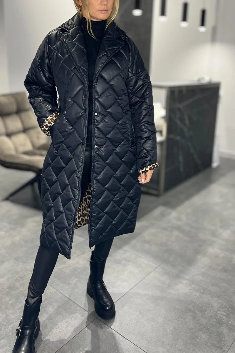 Liv™ – Quilted, reversible mid-length coat with leopard lining
