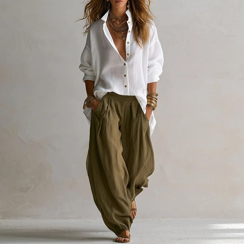 Nora | Fluid Shirt and High-Waist Wide Pants Set