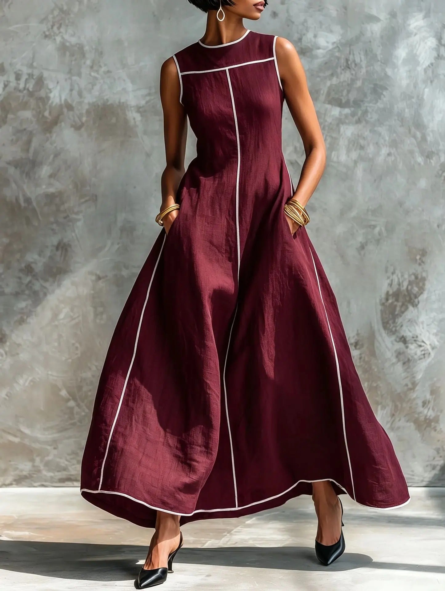 Aaliyah | Sleeveless Maxi Dress with Contrast Trim