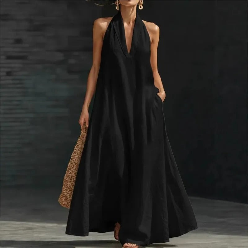 Clara Cotton and Linen Maxi Halter Dress