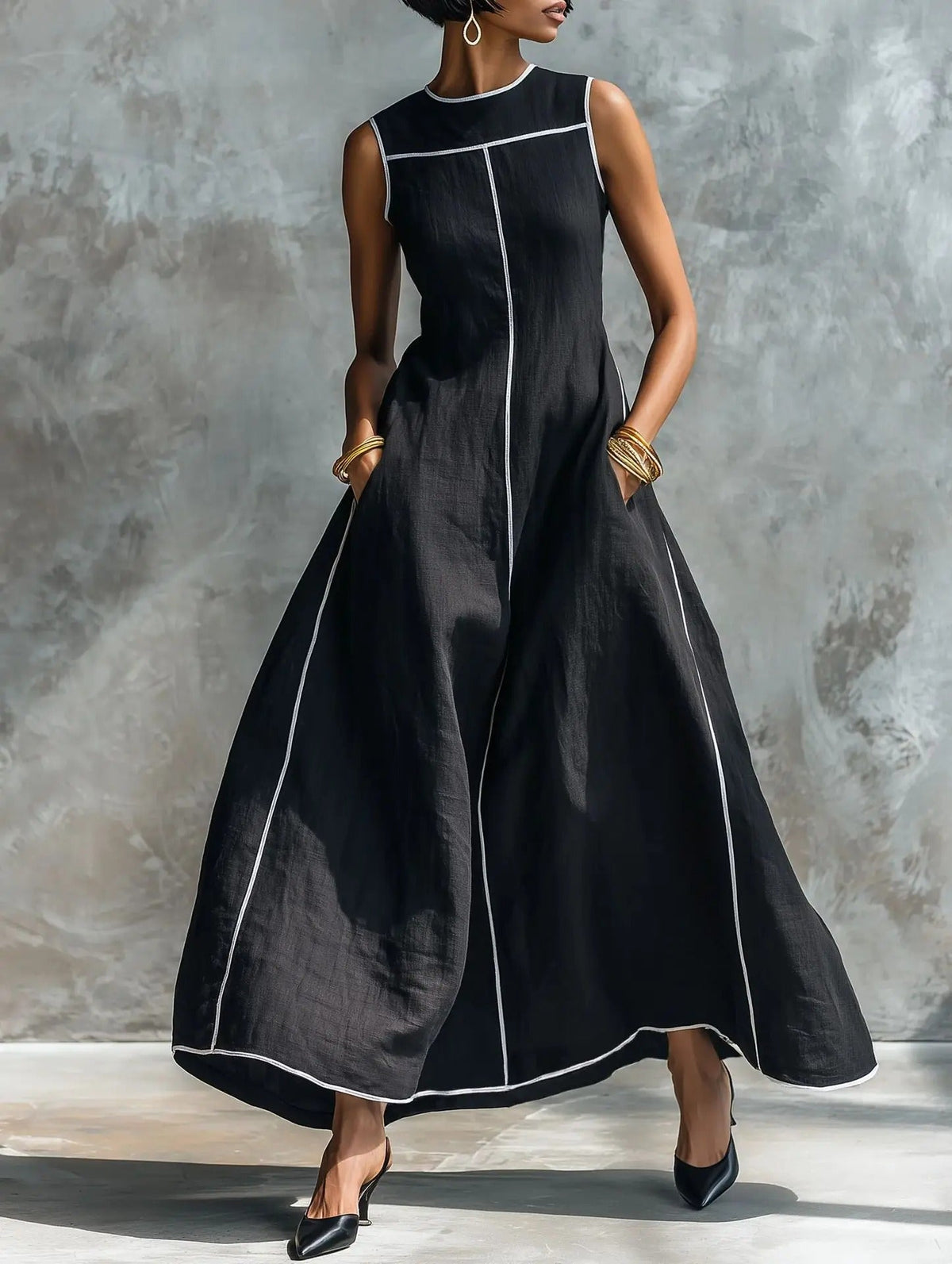 Aaliyah | Sleeveless Maxi Dress with Contrast Trim