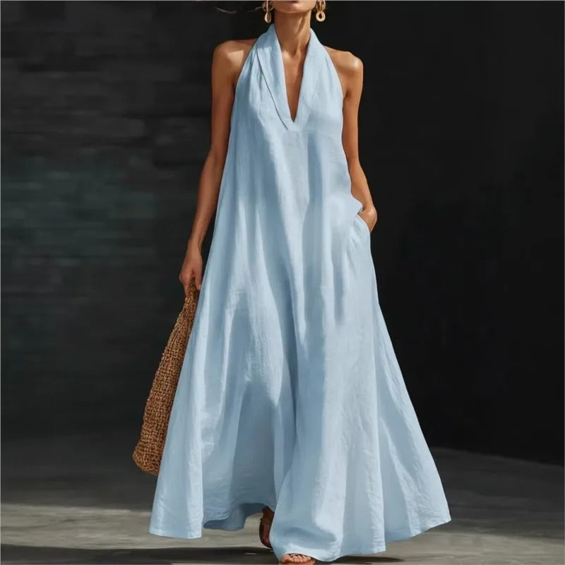 Clara Cotton and Linen Maxi Halter Dress