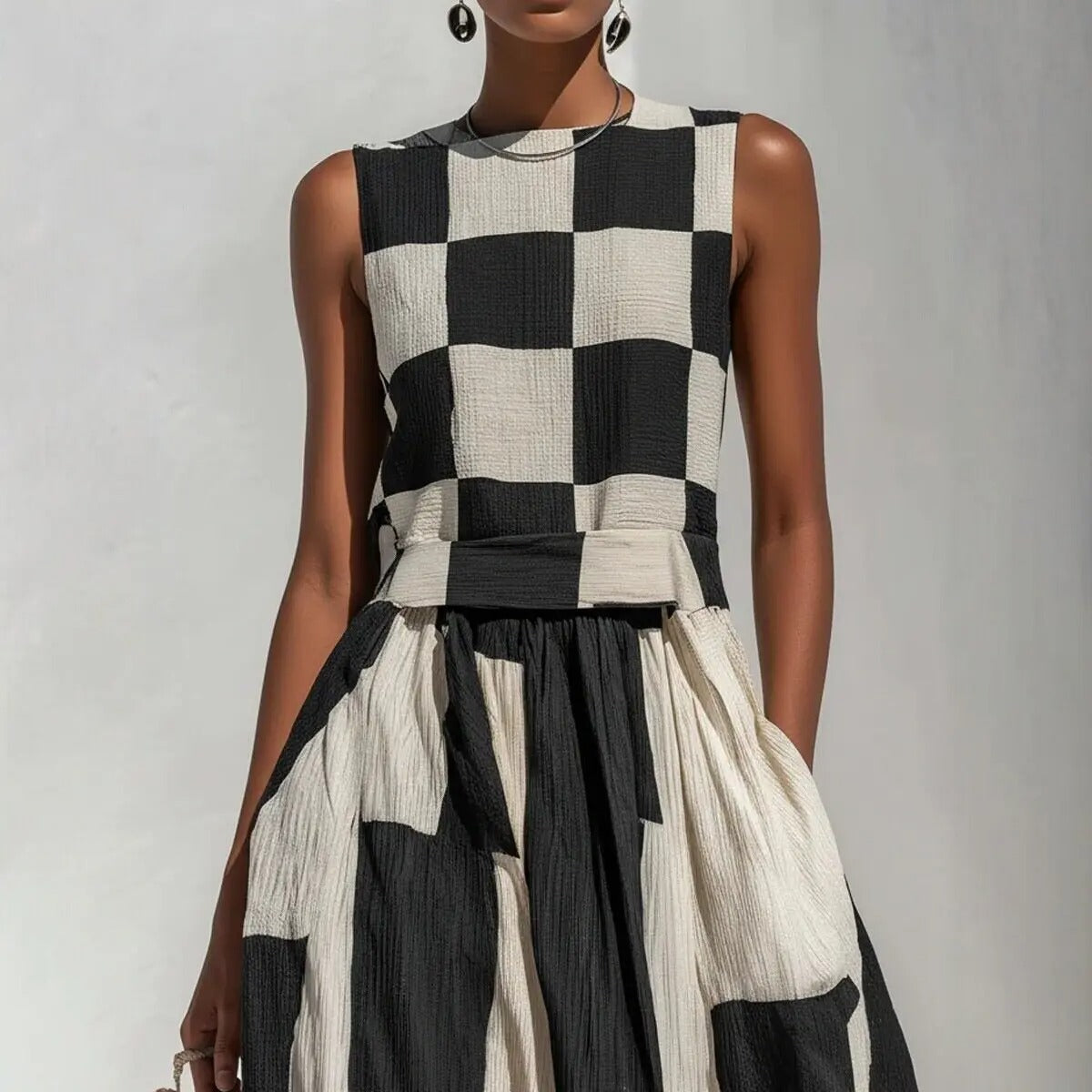 Noa Geometric Maxi Dress in Black and White