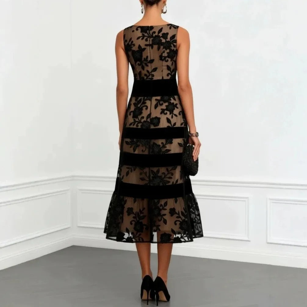 Naomi | Floral Embroidered Tulle Midi Dress