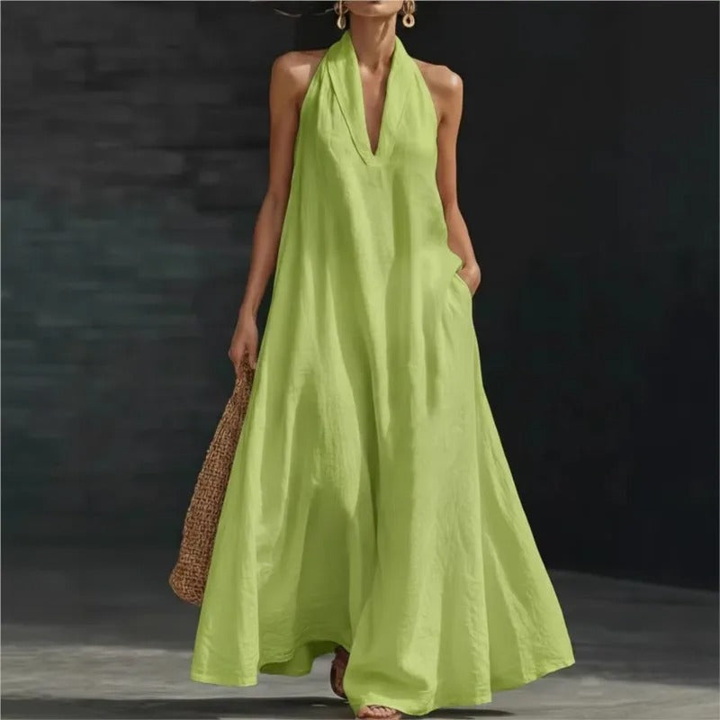 Clara Cotton and Linen Maxi Halter Dress