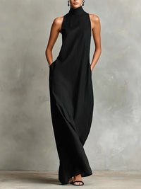 Marina Loose Long Dress without Sleeves with High Neck