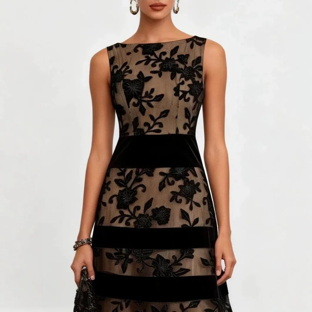 Naomi | Floral Embroidered Tulle Midi Dress