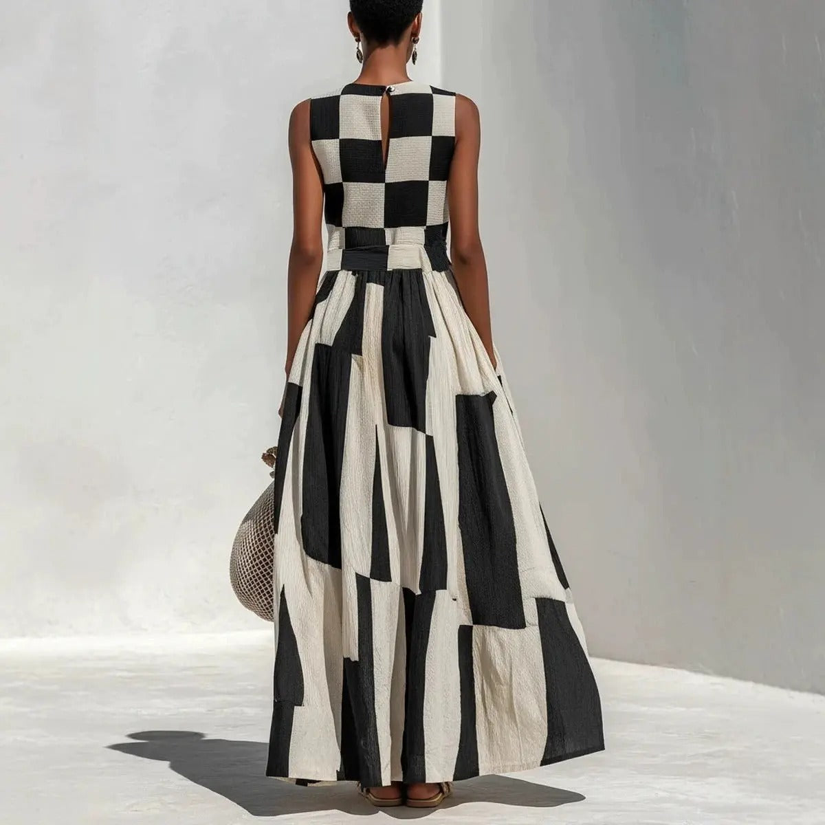 Noa Geometric Maxi Dress in Black and White