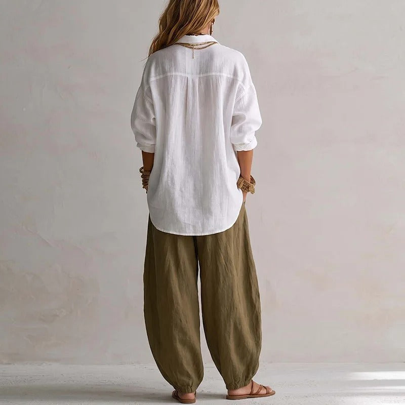 Nora | Fluid Shirt and High-Waist Wide Pants Set