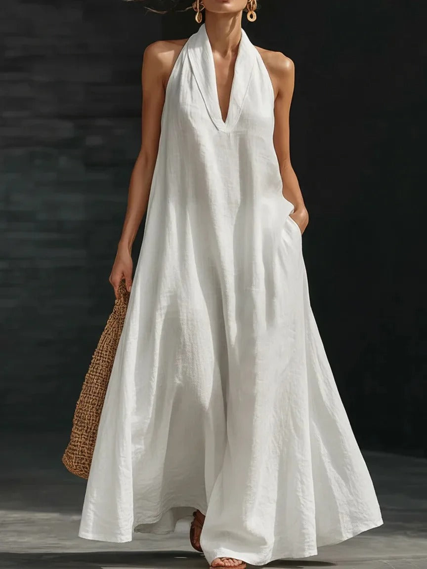 Clara Cotton and Linen Maxi Halter Dress