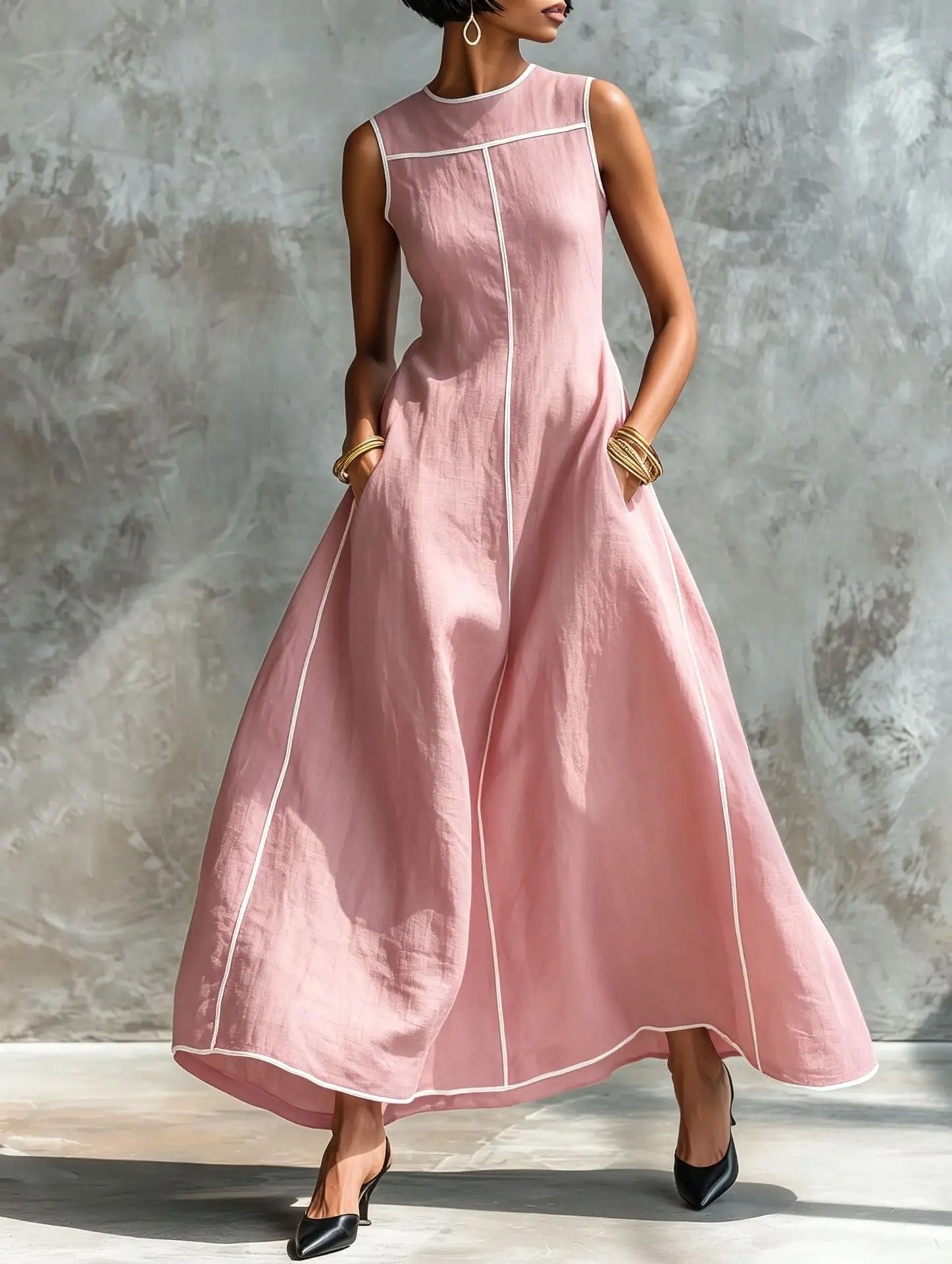 Aaliyah | Sleeveless Maxi Dress with Contrast Trim