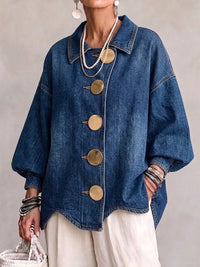Claire™ | Collared Oversized Denim Jacket With Large Metal Buttons