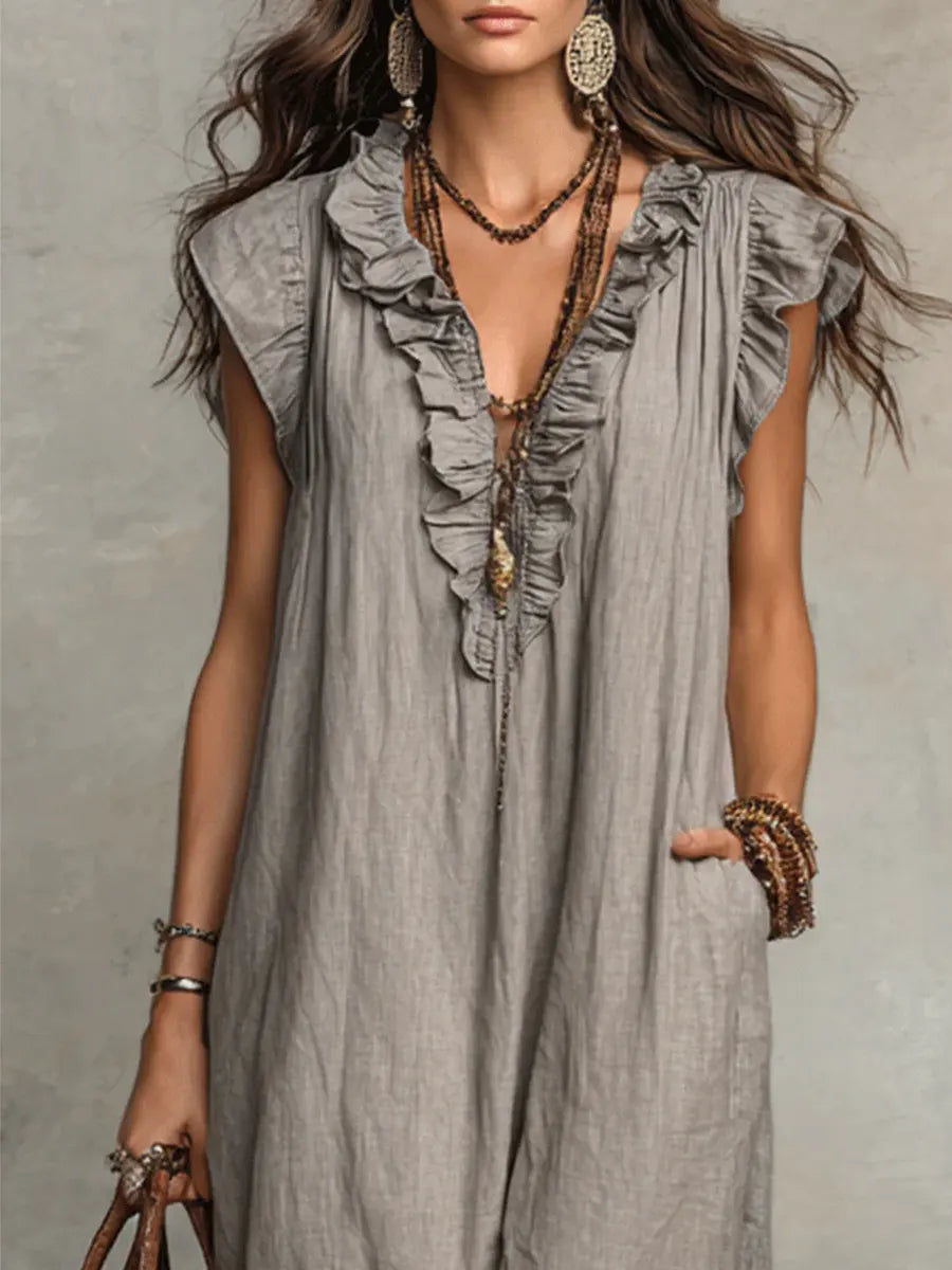 Marisol | Bohemian Long Dress, Ruffled V-Neck
