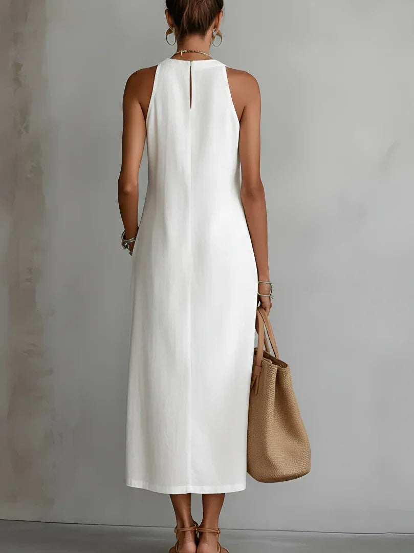 Valeria Elegant Midi Dress with Mao Collar
