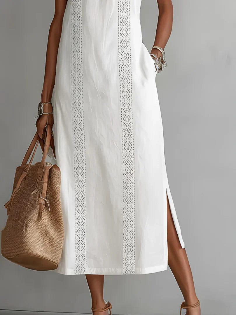 Valeria Elegant Midi Dress with Mao Collar