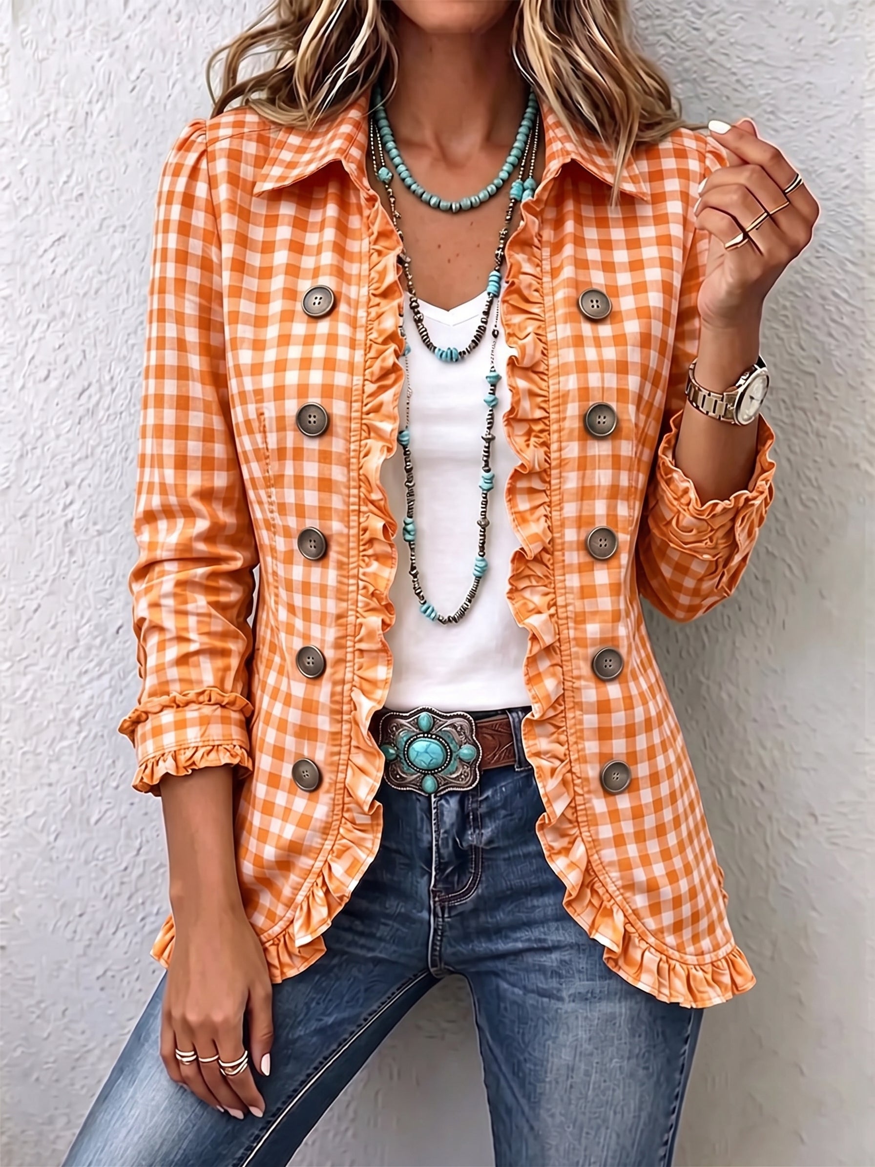 CHARLENE Gingham Ruffle Jacket – view 2