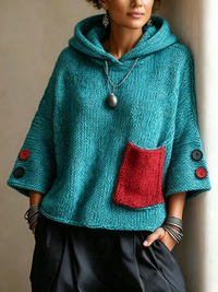Zara™ - Relaxed Contrast Pocket Hooded Sweater