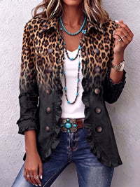 Águeda | Black leopard print blazer jacket with ruffles