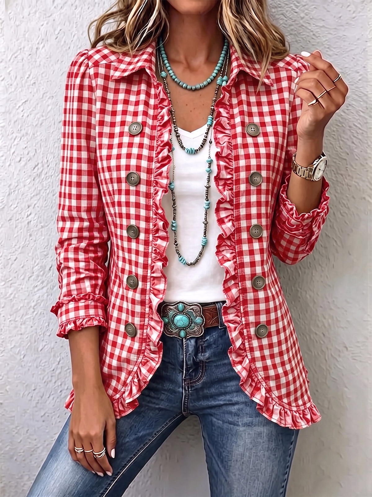 CHARLENE Gingham Ruffle Jacket – view 3