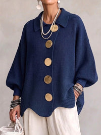 Ilona | Oversized cardigan with collar and large metal buttons