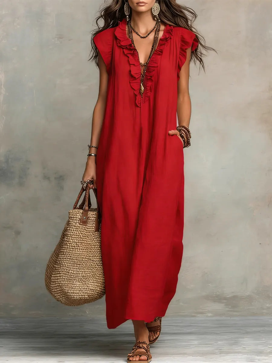 Camelia Bohemian Maxi Dress with V-Neck