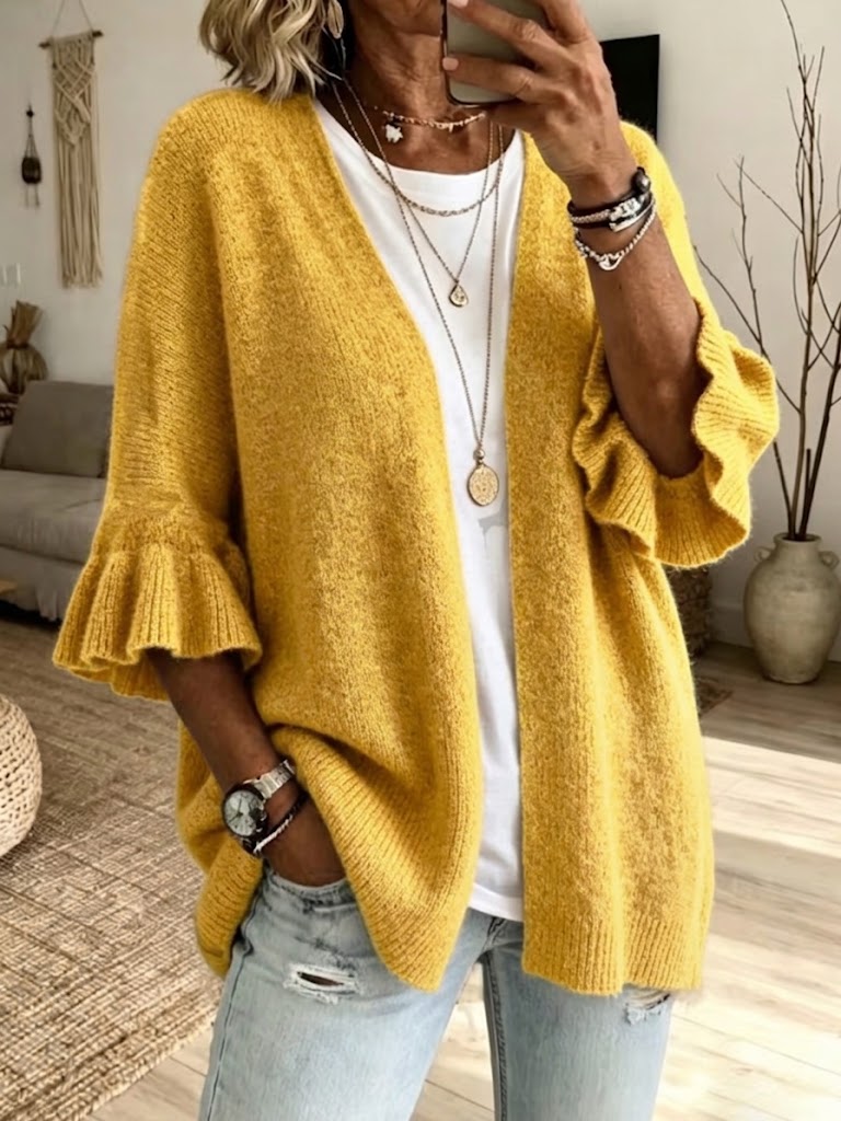 Samantha™ | Casual Knit Cardigan With Three-quarter Sleeves