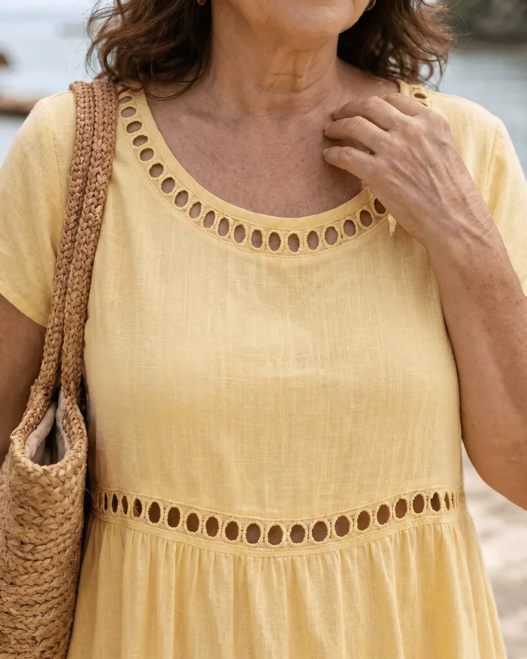 Elin | Embroidered Midi Dress Made of Cotton and Linen