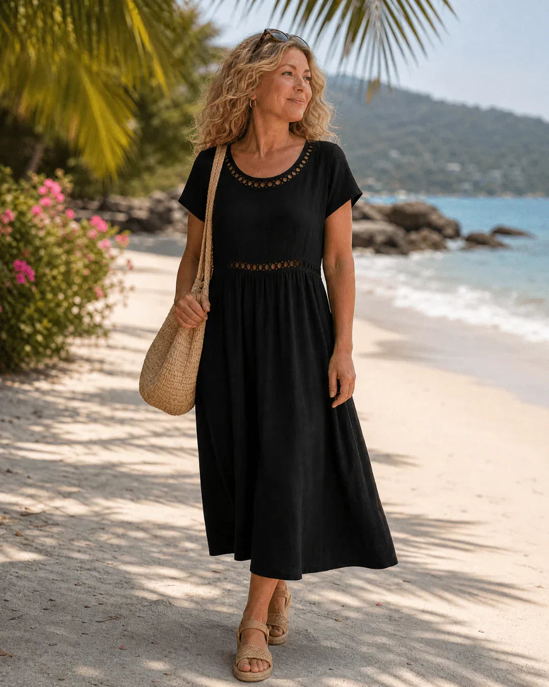 Elin | Embroidered Midi Dress Made of Cotton and Linen