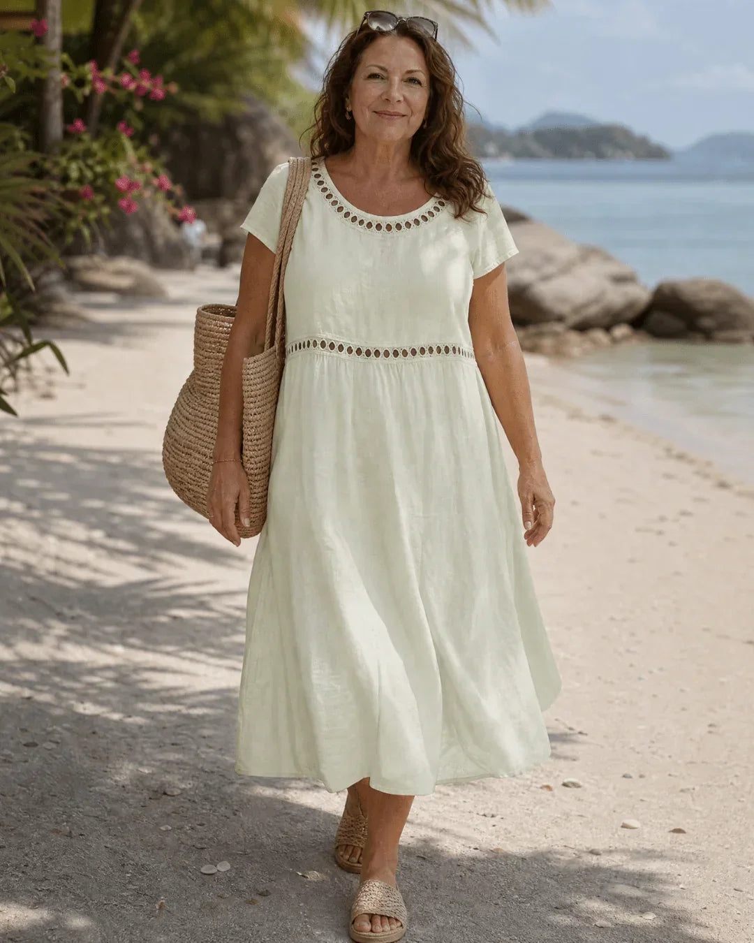 Elin | Embroidered Midi Dress Made of Cotton and Linen