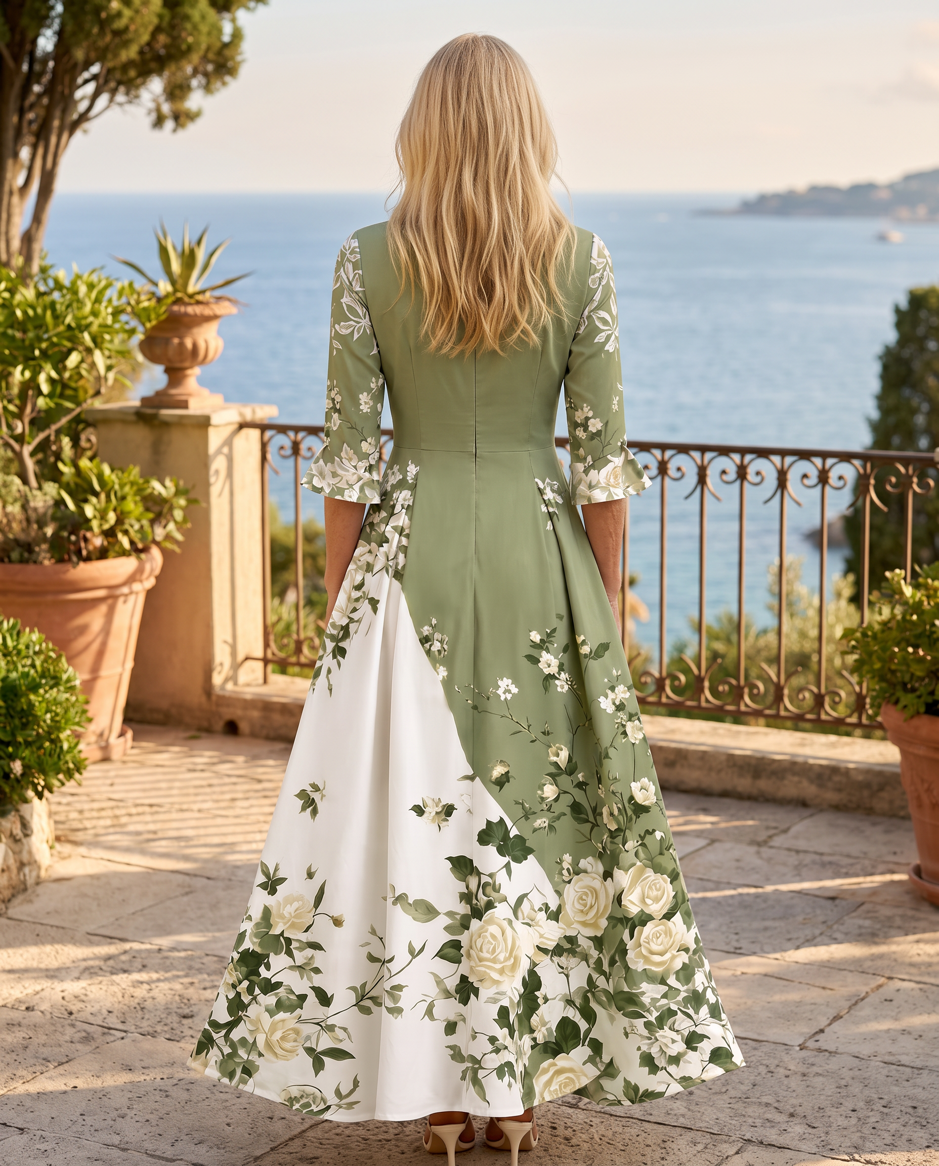 Sage Garden Rose Pocket Maxi Dress