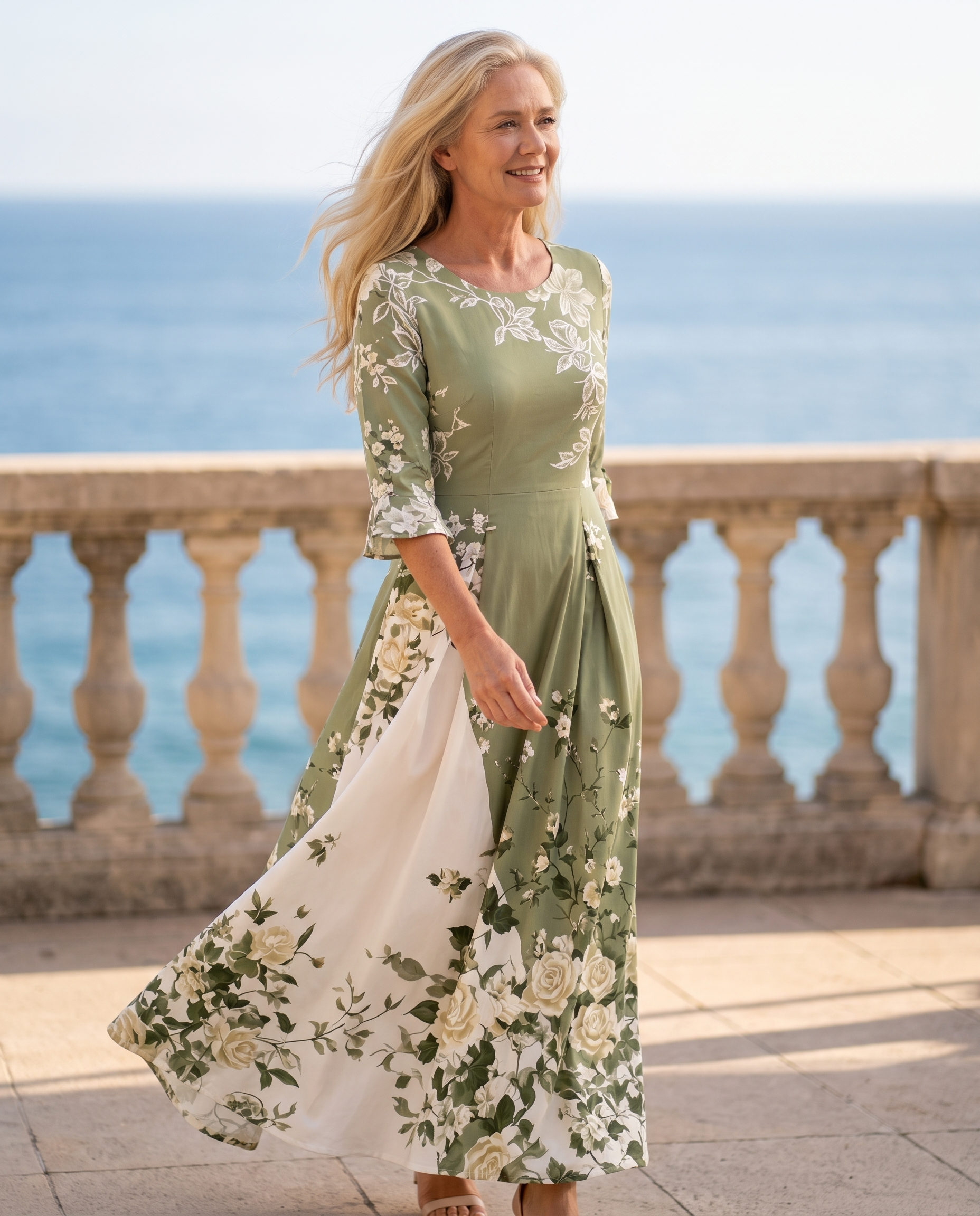 Sage Garden Rose Pocket Maxi Dress