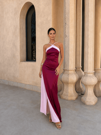Teresa™ | Satin Long Dress with Crossover Neckline