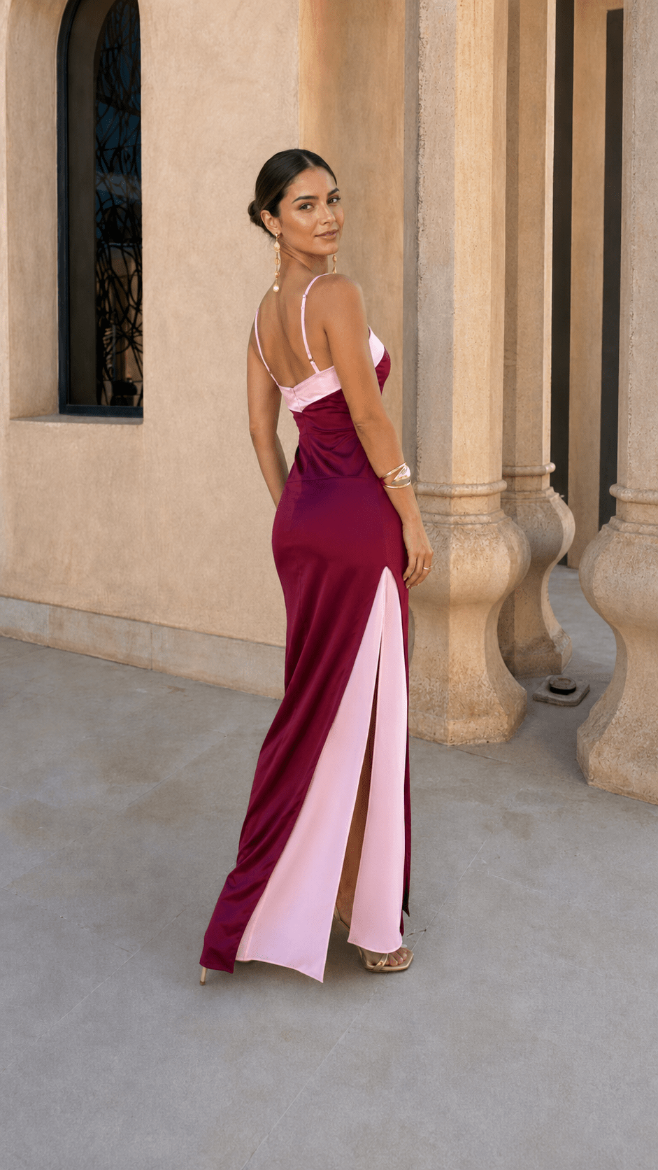 Teresa™ | Satin Long Dress with Crossover Neckline