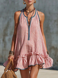 Gaëlle | Striped Sleeveless Mini Dress with Ruffles