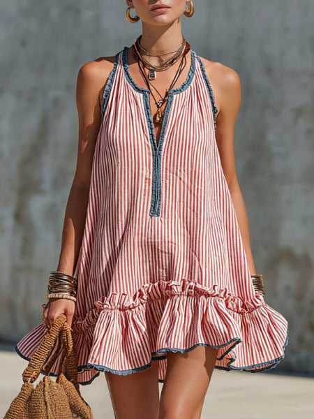 Gaëlle | Striped Sleeveless Mini Dress with Ruffles