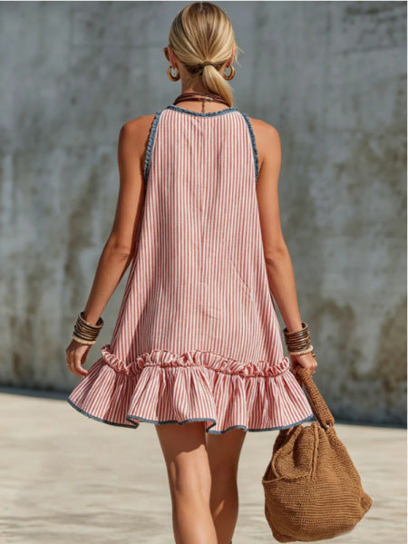 Gaëlle | Striped Sleeveless Mini Dress with Ruffles