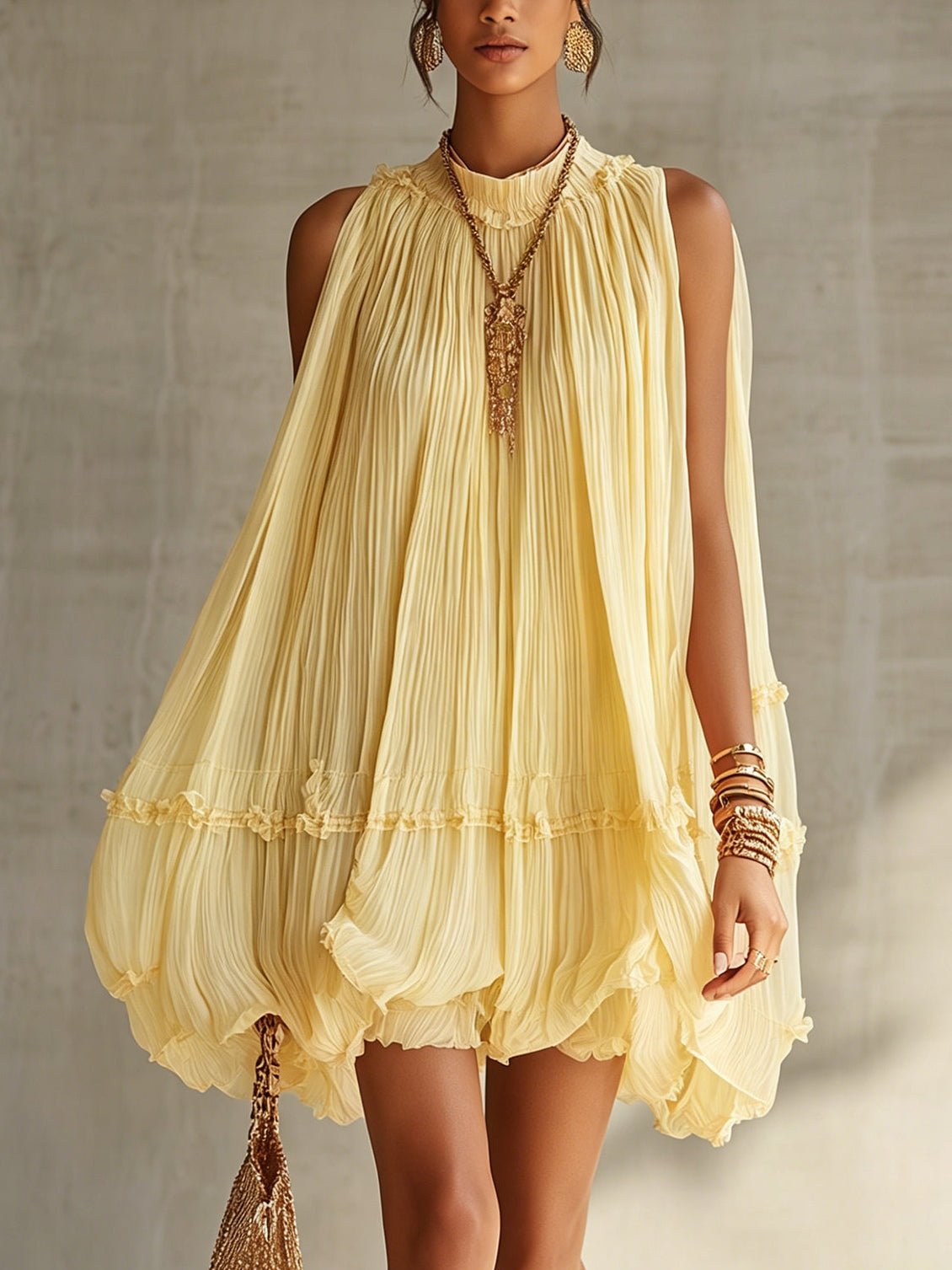 Isabeau | Chiffon Mini Dress with Halter Neck and Balloon Hem