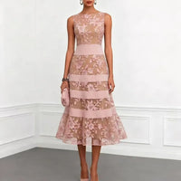 Naomi | Floral Embroidered Tulle Midi Dress